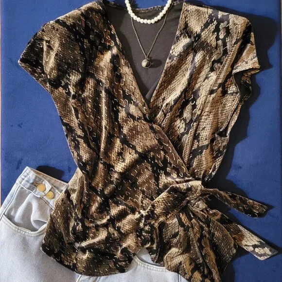 Snake Print Wrap Top - Picture 1 of 9